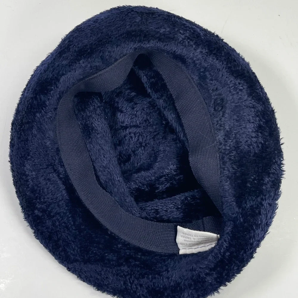 Vintage Liz Claiborne Faux Fur Chenille Bucket Hat Navy Blue Plush Fuzzy Retro